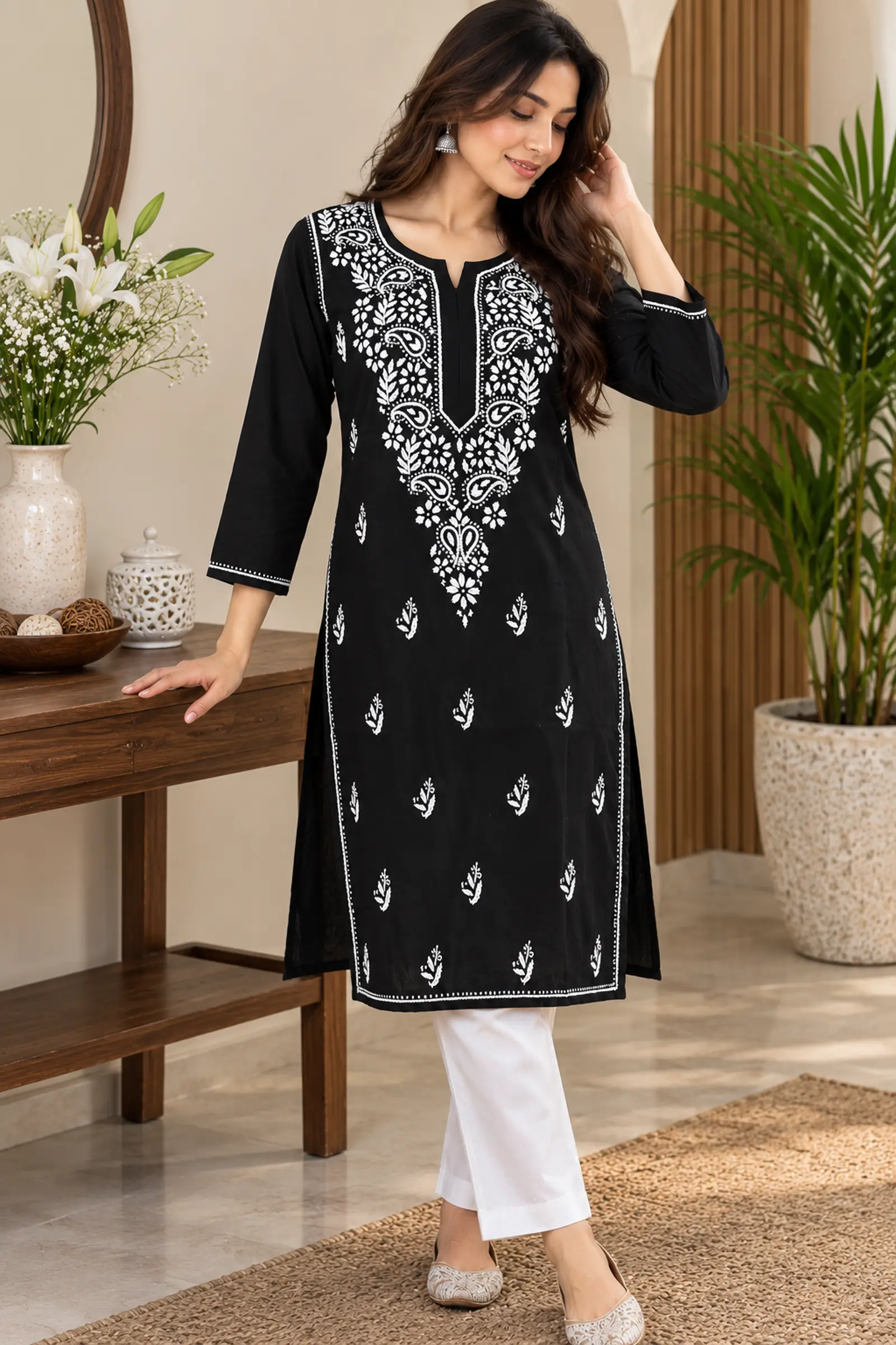 Black booti kurti, front