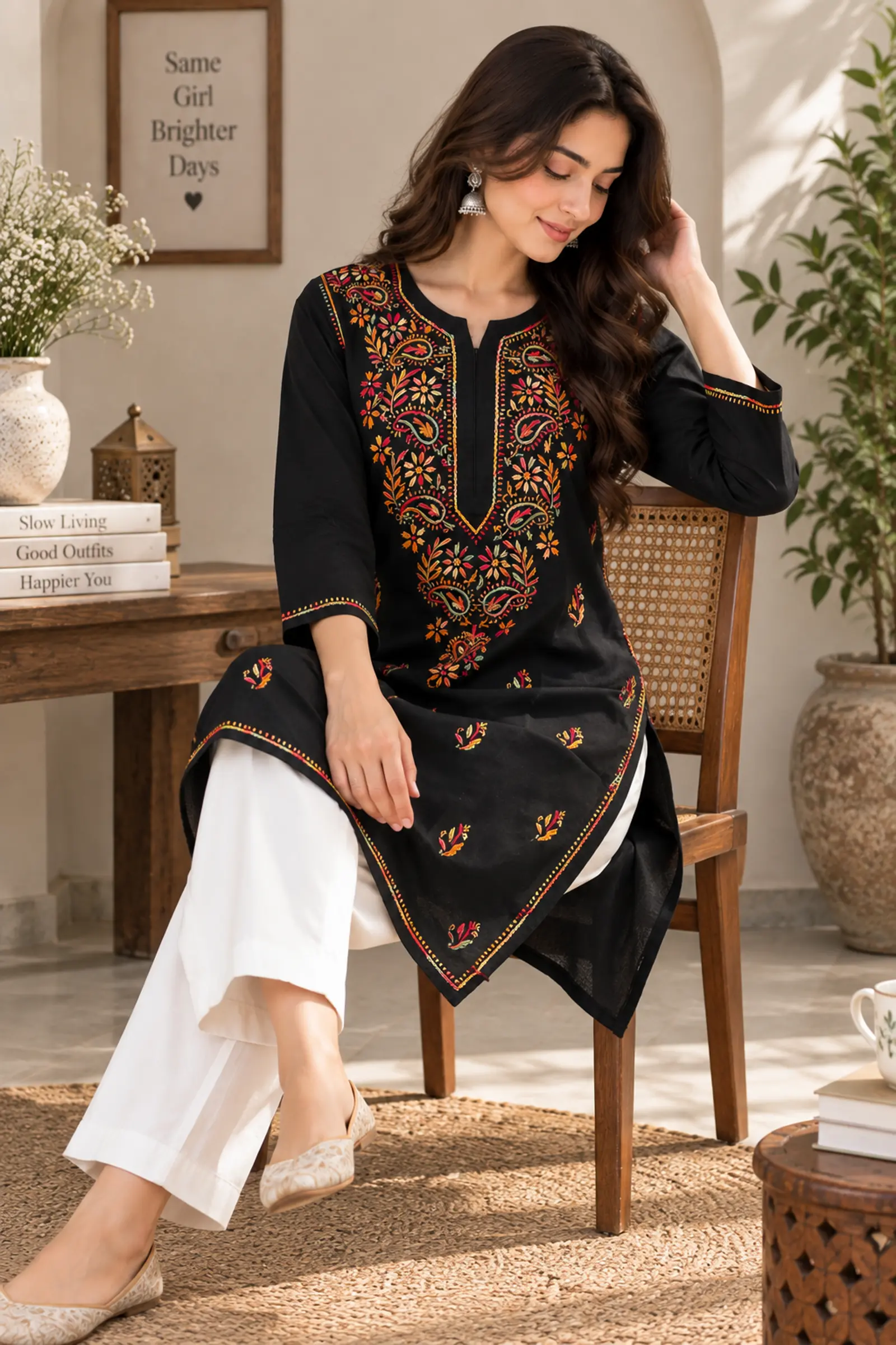 Black multicolor kurti, front