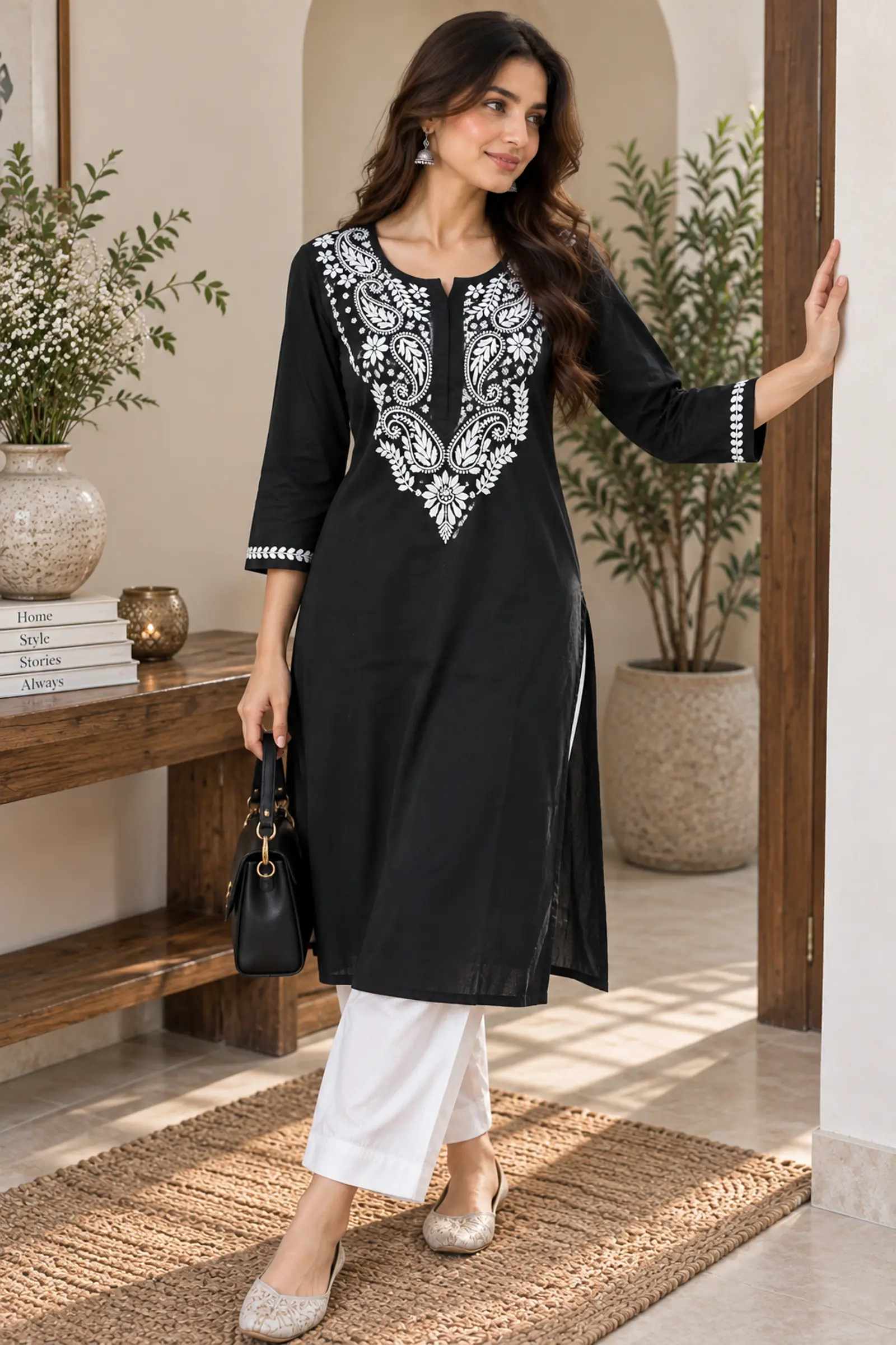 Black rayon paisley kurti, front