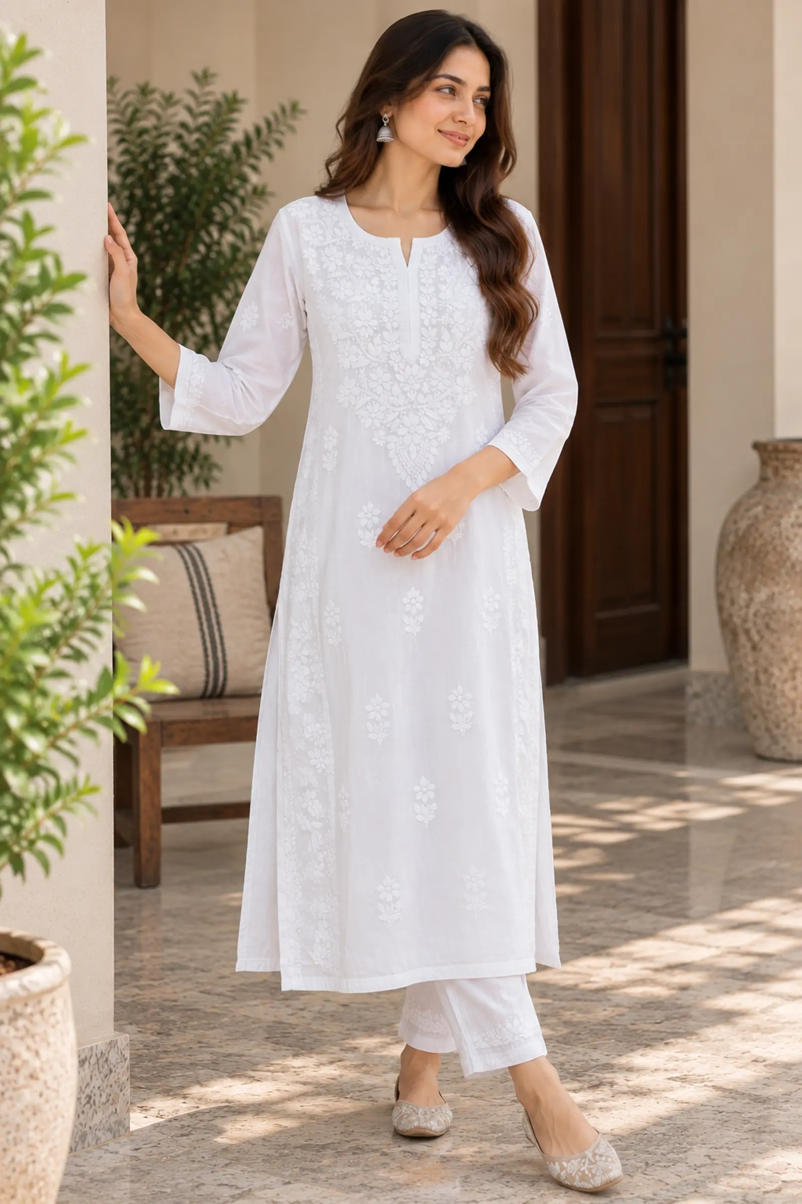 White jaal kurti, front