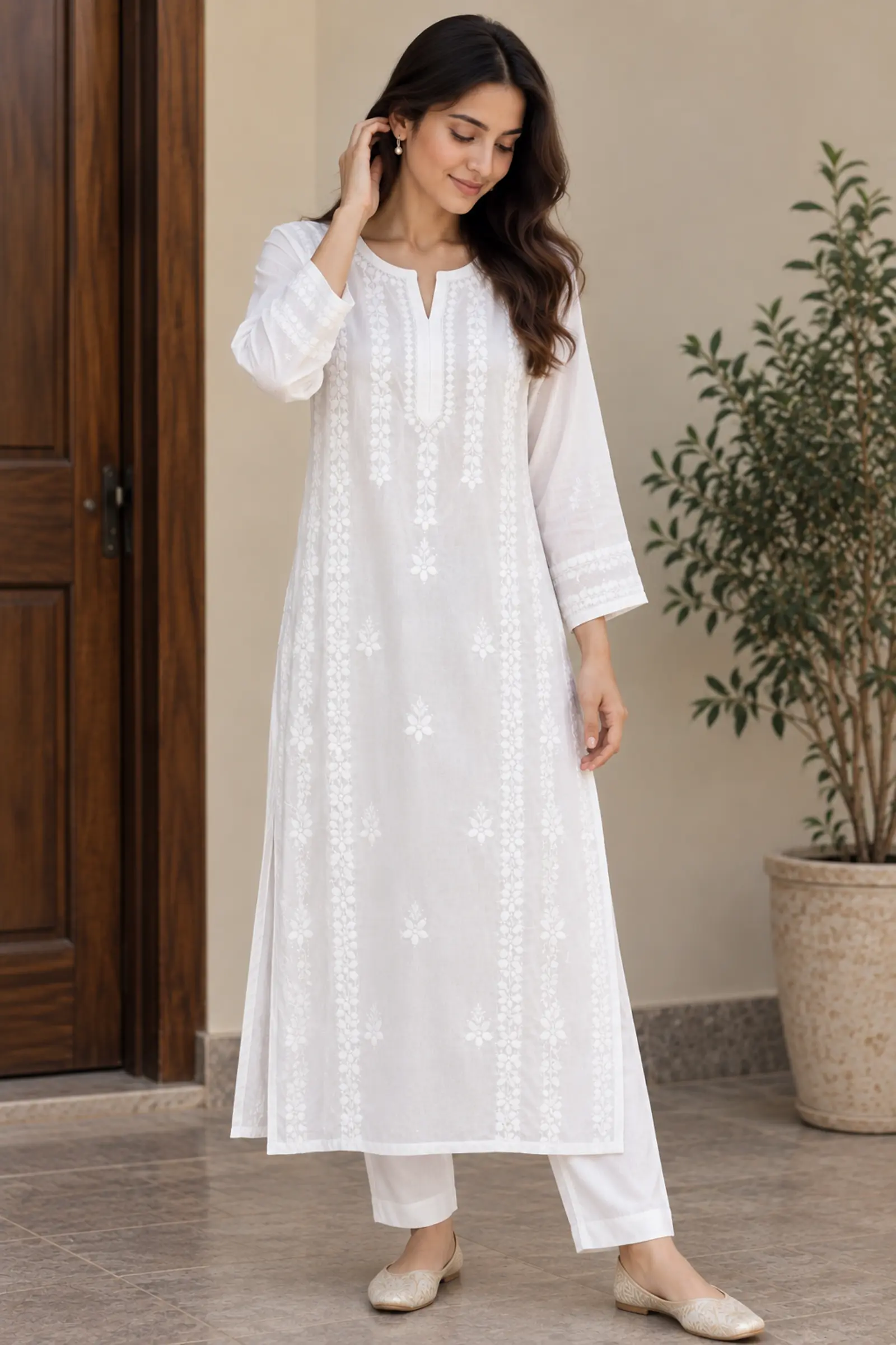 White panel kurti, front